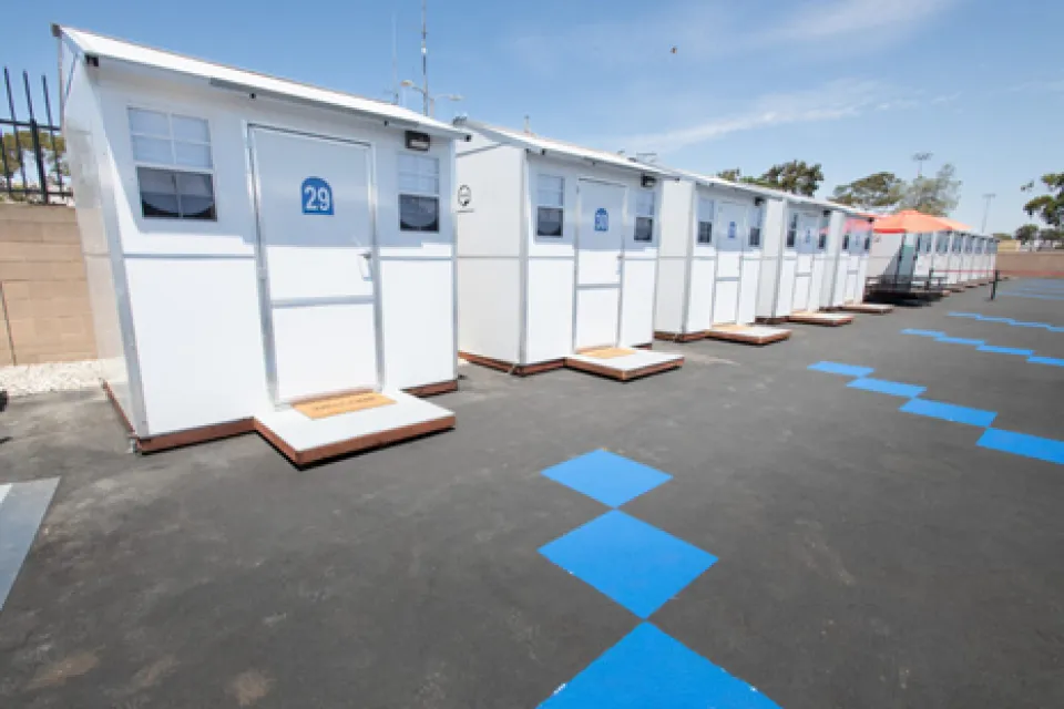Tiny home village for unhoused reisdents in Torrance, California.